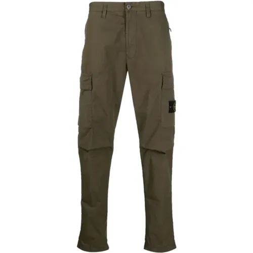 Olive Stretch Cotton Cargo Pants , male, Sizes: W31 - Stone Island - Modalova