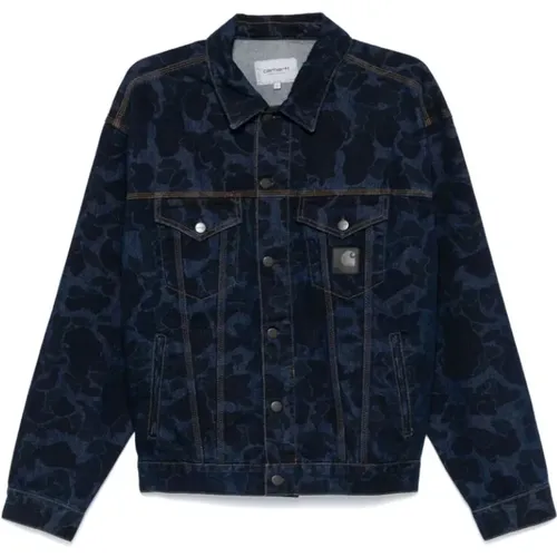 Indigo Camo Denim Jacke , Herren, Größe: XS - Carhartt WIP - Modalova