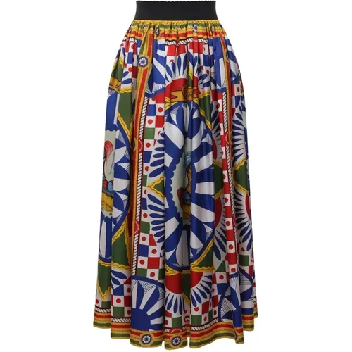 Carretto Silk Flared Skirt , female, Sizes: 2XS - Dolce & Gabbana - Modalova