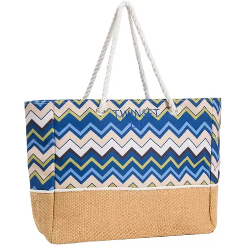 Canvas Shopper Bag with Contrast Logo , female, Sizes: ONE SIZE - Twinset - Modalova