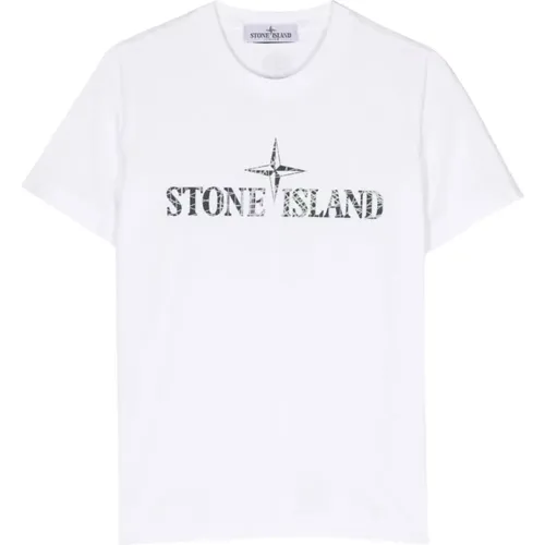 Weißes T-Shirt mit Multicolor-Logo-Print - Stone Island - Modalova