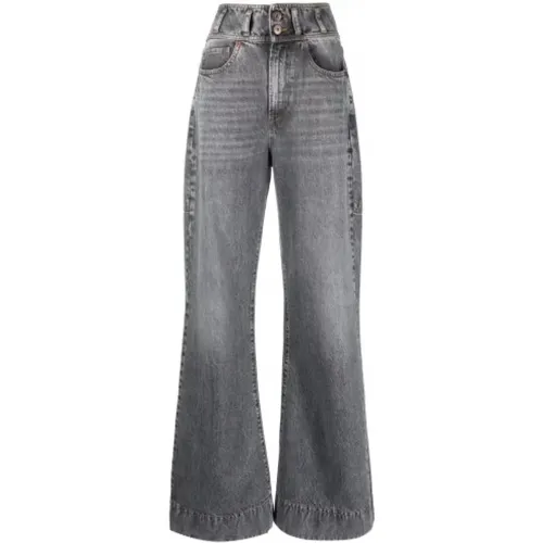 Hoch taillierte Ausgestellte Graue Jeans , Damen, Größe: W26 - 3X1 - Modalova