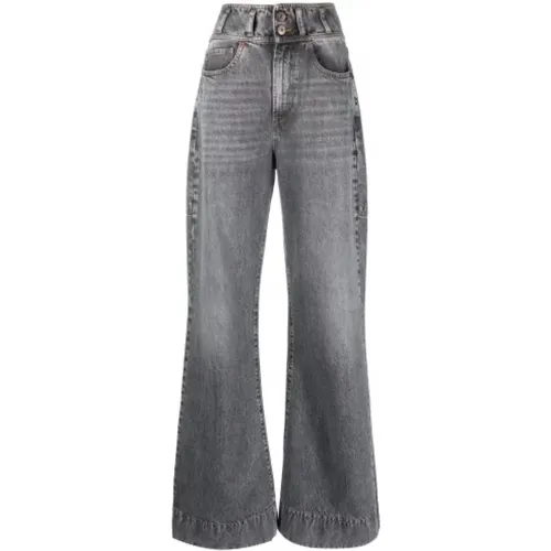 Hoch taillierte Ausgestellte Graue Jeans , Damen, Größe: W27 - 3X1 - Modalova