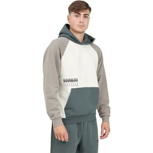 Premium Hoodie in Petrol und Beige , Herren, Größe: M - Napapijri - Modalova