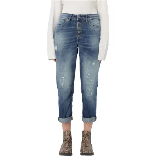 Denim Jeweled Pants with Distressed Style , female, Sizes: W27, W28, W26, W30 - Dondup - Modalova