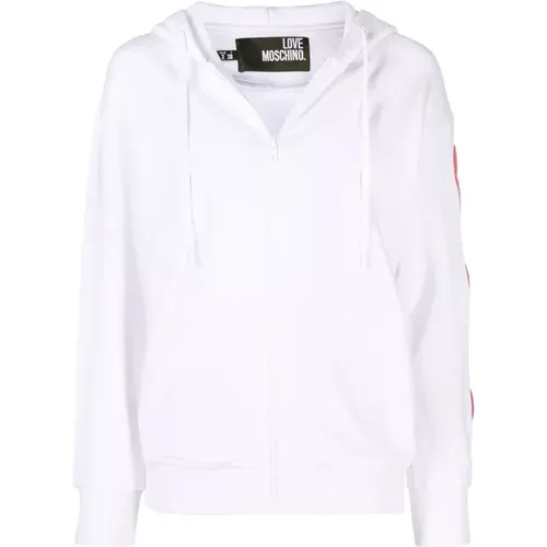 Weiße Baumwollstrickjacke Pullover Hoodie - Love Moschino - Modalova