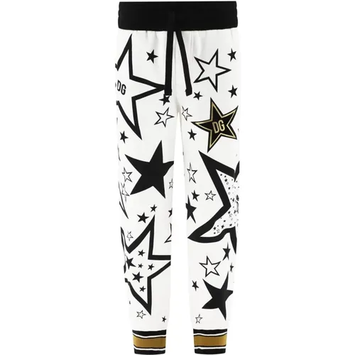 Weiße Baumwoll-Sweatpants mit Allover-Print - Dolce & Gabbana - Modalova