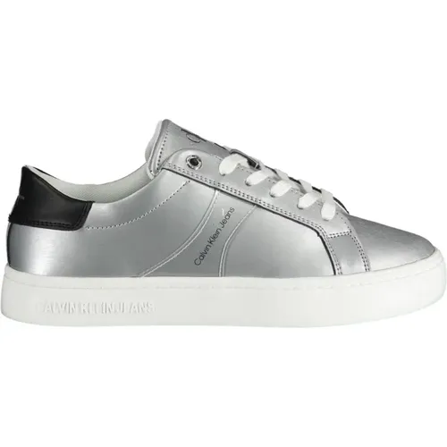 Sporty Silver Lace-Up Sneakers with Contrast Sole , female, Sizes: 3 UK, 7 UK, 4 UK, 6 UK - Calvin Klein - Modalova