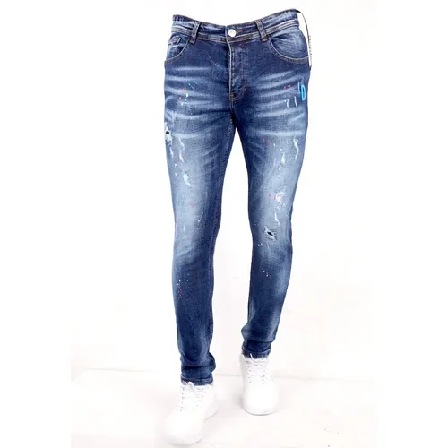 Distressed Slim Fit Paint Splatter Jeans - Dc-011 , male, Sizes: W36, W34 - True Rise - Modalova