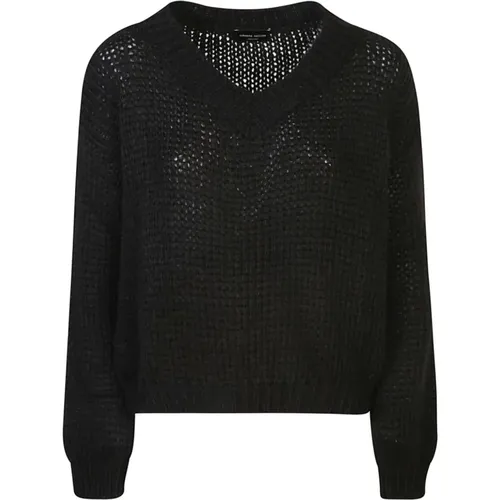 Schwarzer V-Ausschnitt Strickpullover Aw24 - Roberto Collina - Modalova