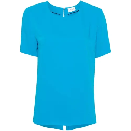 Blaue Crepe-Textur Rundhals-Shirt - P.a.r.o.s.h. - Modalova