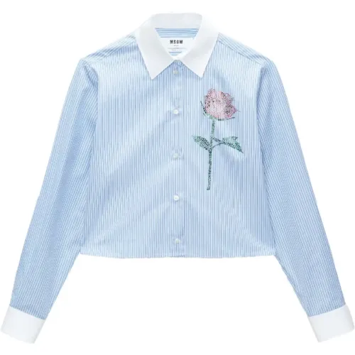 Blau Gestreiftes Blumenhemd , Damen, Größe: M - MSGM - Modalova