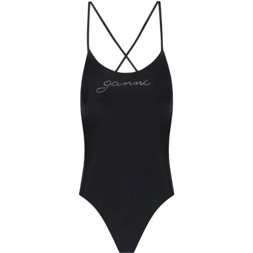 Schwarzer Badeanzug mit Logo , Damen, Größe: S - Ganni - Modalova
