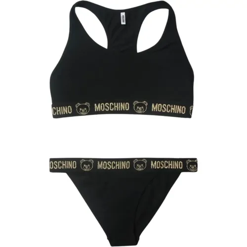 Schwarzes Damenunterwäsche-Set mit elastischen Bändern , Damen, Größe: XL - Moschino - Modalova
