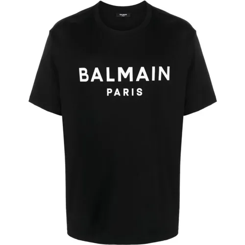 Schwarzes Logo Print T-Shirt für Männer - Balmain - Modalova