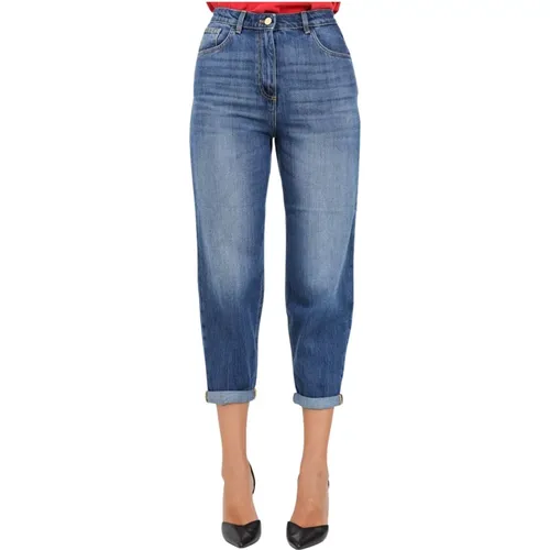 Blaue Denim Boyfriend Jeans mit Aufschlag , Damen, Größe: W28 - Elisabetta Franchi - Modalova