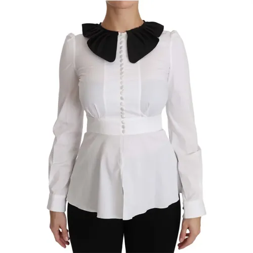 Weiße Bluse mit Kragen und langen Ärmeln , Damen, Größe: XS - Dolce & Gabbana - Modalova