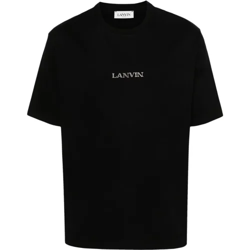 Schwarze Baumwoll-Jersey T-Shirts und Polos,Schwarzes Logo T-Shirt mit langen Ärmeln - Lanvin - Modalova