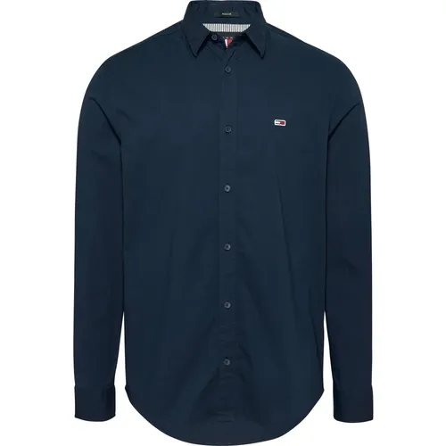 Blaues Slim Poplin Hemd , Herren, Größe: 2XL - Tommy Jeans - Modalova