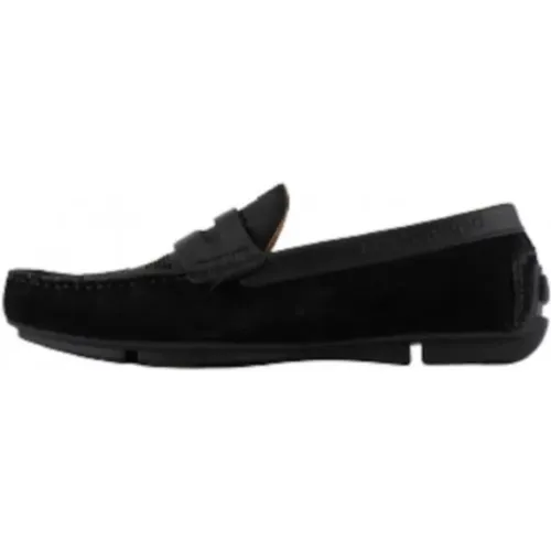 Schwarze handgefertigte Wildleder-Loafer , Herren, Größe: 44 EU - Emporio Armani - Modalova