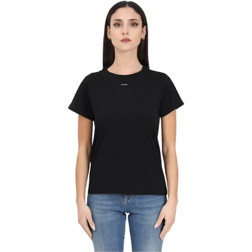 Schwarzes Slim Fit T-Shirt mit Mini-Logo-Print , Damen, Größe: S - pinko - Modalova