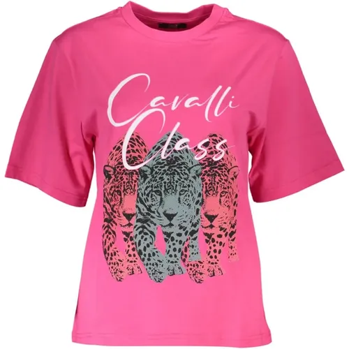 Slim Fit Logo Print T-Shirt , Damen, Größe: S - Cavalli Class - Modalova