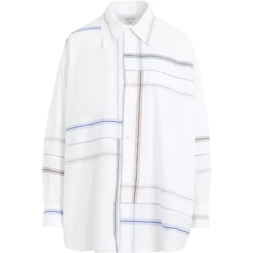 Checkered Cotton Shirt White Blue Green , female, Sizes: 2XS, XS, 3XS - Bottega Veneta - Modalova