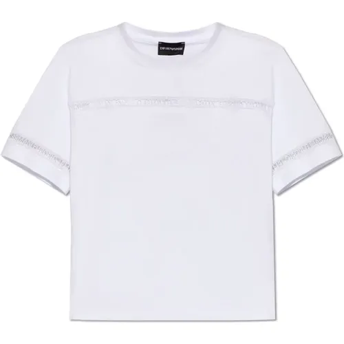 T-shirt with lace inserts , female, Sizes: L, M, XS - Emporio Armani - Modalova