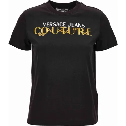 Schwarzes Logo T-Shirt Damen Couture , Damen, Größe: 2XS - Versace - Modalova