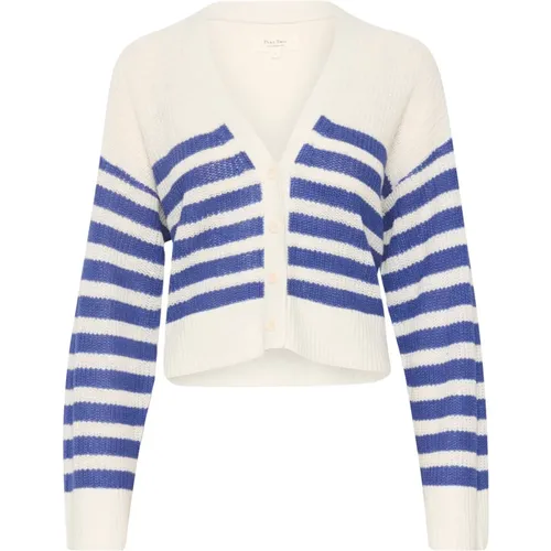 Smart Striped Knit with V-Neck and Button Closure , female, Sizes: 2XL, M - Part Two - Modalova