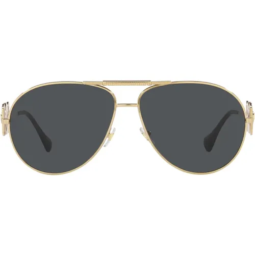 Metall Pilotenbrille mit dunkelgrauer Linse und goldener Rahmen - Versace - Modalova