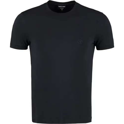 Besticktes Viskose-Rundhals-T-Shirt - Giorgio Armani - Modalova