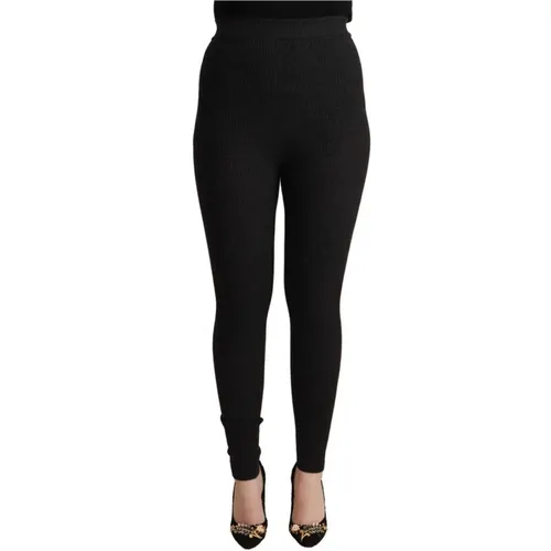 Schwarze High-Waist Stretch-Tights-Hose , Damen, Größe: XS - Dolce & Gabbana - Modalova