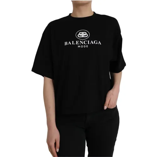 Cotton Logo T-Shirt with Round Neck and Short Sleeves , female, Sizes: 2XS - Balenciaga - Modalova