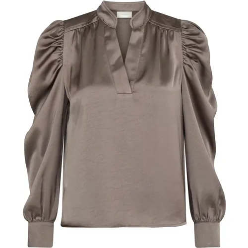 Elegant Sateen Blouse Warm Grey , female, Sizes: 2XL, XS, XL - NEO NOIR - Modalova