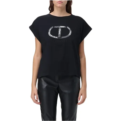 Embroidered Oval T-Shirt , female, Sizes: M, XS, S - Twinset - Modalova