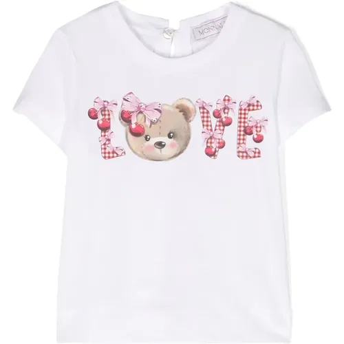 Weißes T-Shirt mit Teddybär-Druck - Monnalisa - Modalova
