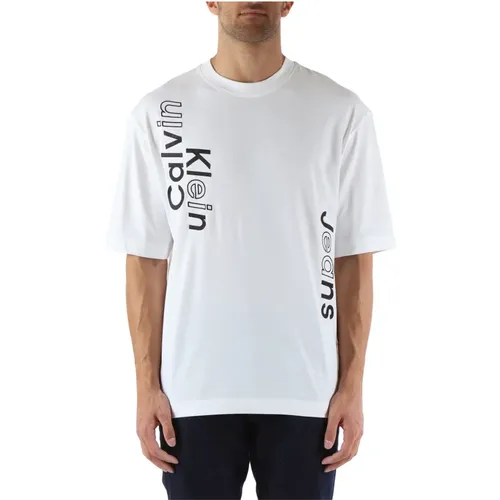 Baumwoll-T-Shirt mit Frontlogo-Stickerei , Herren, Größe: 2XL - Calvin Klein Jeans - Modalova