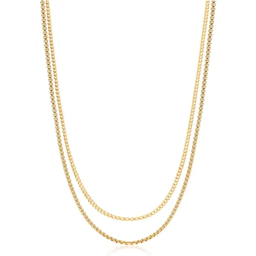 Gold Layered Necklace Set with Cuban and Box Chains , male, Sizes: ONE SIZE - Nialaya - Modalova
