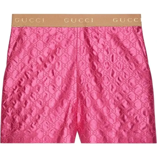 Fuchsia Silk Shorts Embroidered , female, Sizes: 2XS - Gucci - Modalova