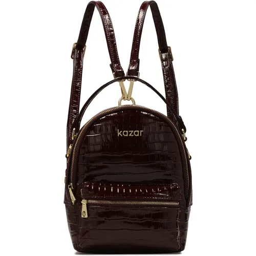 Maroon geprägtes Leder 2-in-1 Rucksack - Kazar - Modalova