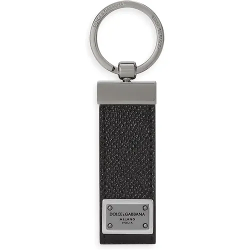 Schwarzer Leder Schlüsselanhänger mit Silberfarbenen Details , Herren, Größe: ONE Size - Dolce & Gabbana - Modalova