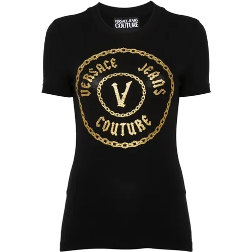 Schwarzes T-Shirt für Frauen , Damen, Größe: 2XS - Versace Jeans Couture - Modalova