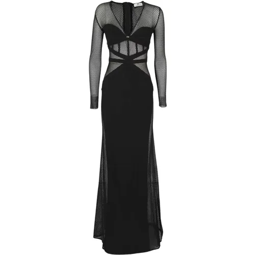 Long Sleeve Tulle Embroidered Dress , female, Sizes: S, M - Elisabetta Franchi - Modalova