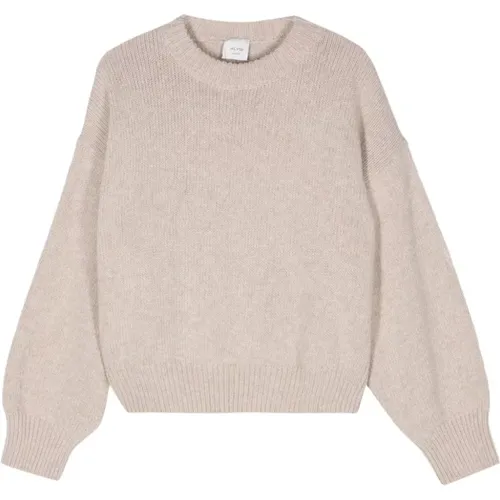 Beiger Woll-Crewneck-Pullover , Damen, Größe: S - Alysi - Modalova