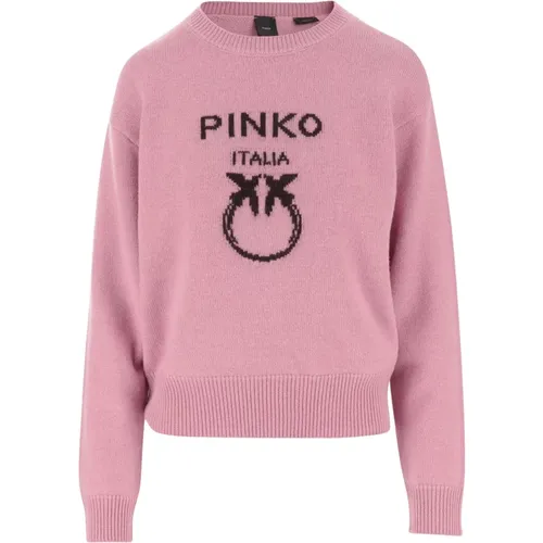 Wool Sweater Crew Neck Logo , female, Sizes: XL, L, S, M, XS - pinko - Modalova