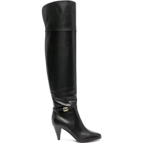 Knee-High Leather Boots, Elegant Design , female, Sizes: 5 UK, 2 1/2 UK, 4 1/2 UK, 3 1/2 UK - Dolce & Gabbana - Modalova