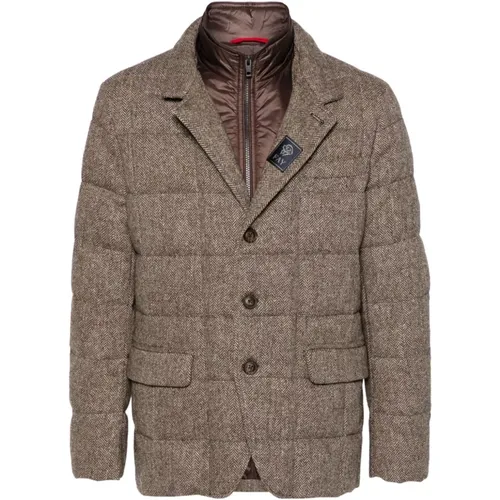 Wool Padded Coat Herringbone Design , male, Sizes: L - Fay - Modalova