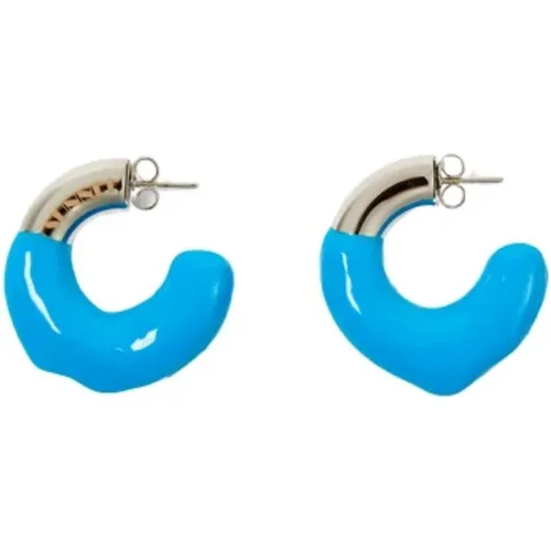 Silberne Gummierte Ohrringe mit Gelasertem Logo - Sunnei - Modalova