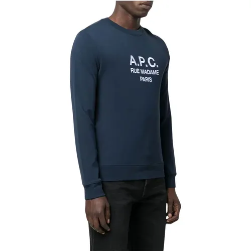 Blaue Baumwollpullover mit Besticktem Logo , Herren, Größe: 2XL - A.P.C. - Modalova